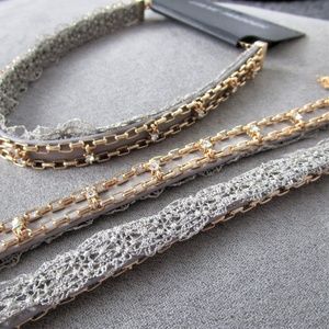 NWT Gray Gold Lace Crystal Leather Chain Choker